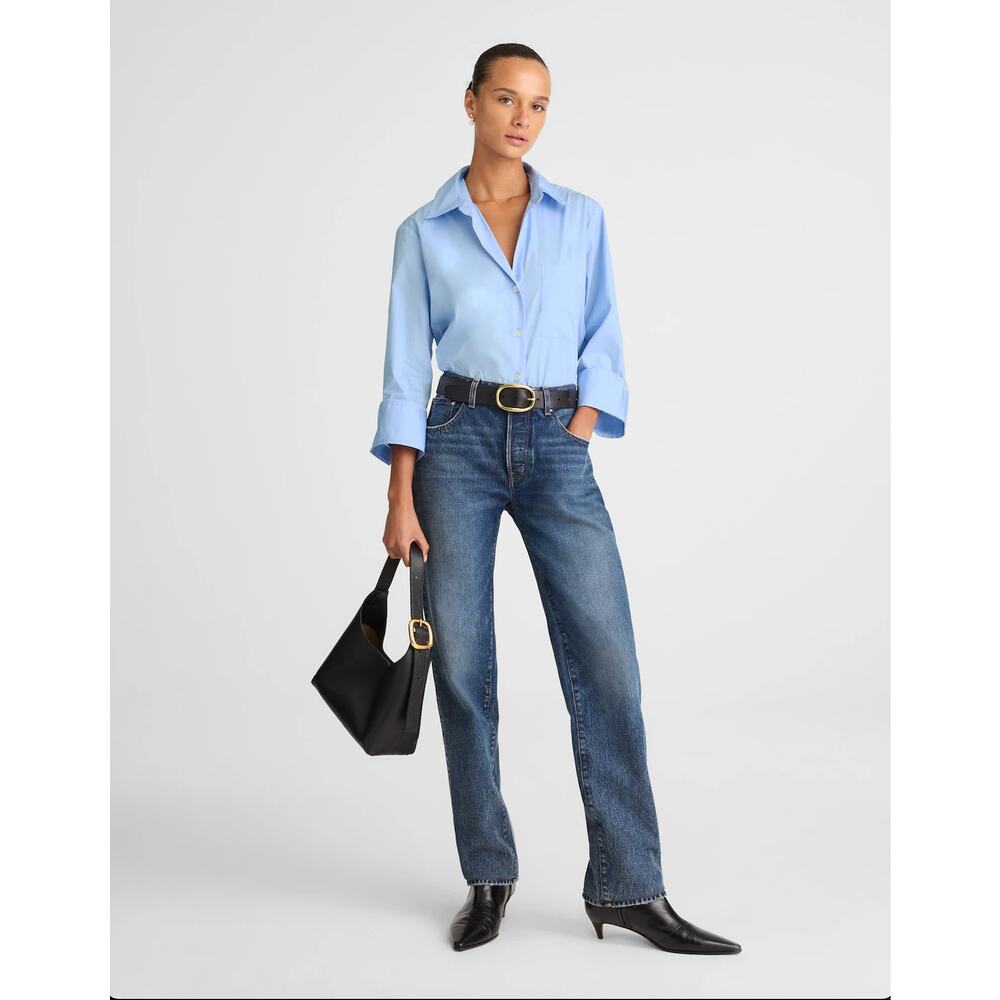 Madewell Easy Y-Neck Button-Up Shirt Peri Blue Size XL NWT - Picture 5 of 15